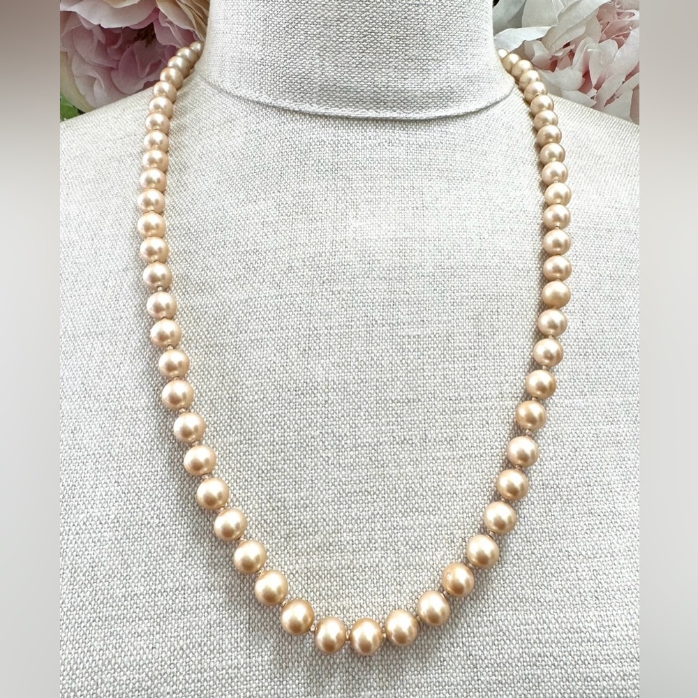 Signed Monet Hand Knotted Single Strand Pearl Necklace